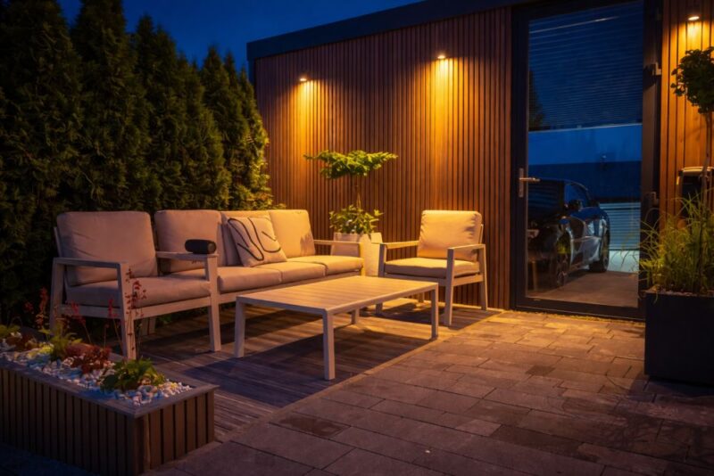 Terasa sa ambijentalnim LED osvetljenjem i prostorom za sedenje noću